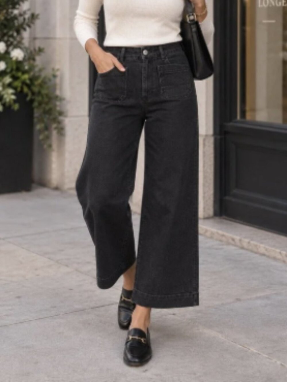Pilcro Washed Black High Rise Wide Leg Jeans 25